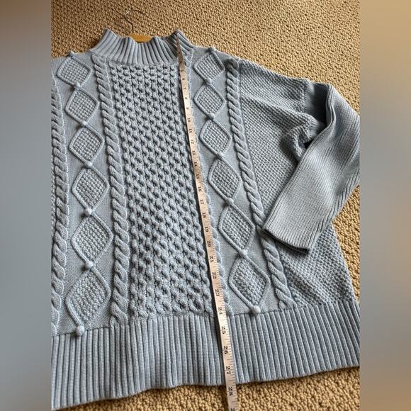 J. Crew Women's Light Blue Cable Knit Mockneck Sweater Size Large 100% Cotton - Picture 6 of 9